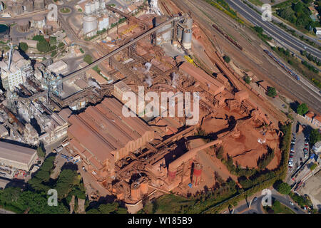 AERIAL VIEW. The Alteo Factory; a worldwide leader in the production of alumina from imported bauxite. Gardanne, Provence, France. Stock Photo