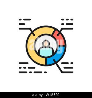 Vector resume, circular diagram with person, worker profile flat color line icon Stock Vector