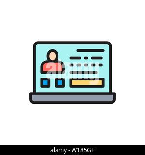 Vector resume, online jobs, employee profile flat color line icon. Stock Vector