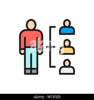 Vector human resource management, recruitment and hiring flat color line icon. Stock Vector