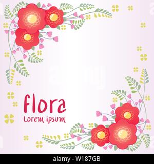 Floral Frame with red rose and green leaves. Round frame for wedding stationary, fashion, greeting card. Stock Vector