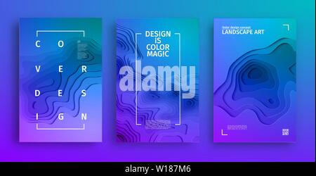 Blue paper cut cover. Brochure template cover design. Geometric modern technology concept. Stock Vector