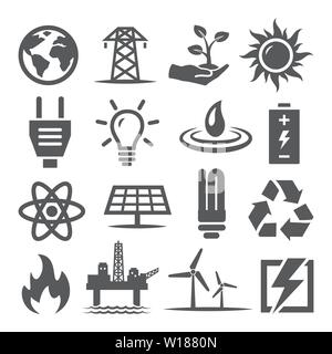 Energy icons set on white background Stock Vector