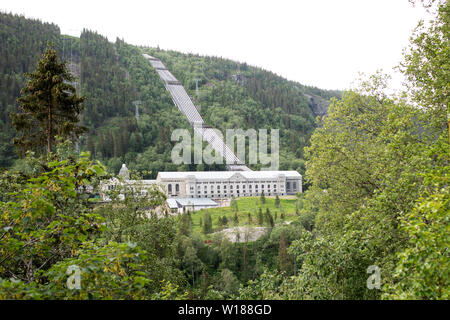 A former hydroelectric power plant and heavy water facility at Vemork is now the Norwegian Industrial Workers Museum in Rjukan, Norway. Stock Photo