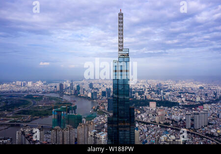 Morning view of High Rise development in Ho Chi Minh City with views of Financial district, City and River. One of the world's tallest buildings. Stock Photo