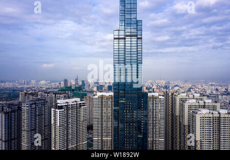 Morning view of High Rise development in Ho Chi Minh City with views of Financial district, City and River. One of the world's tallest buildings. Stock Photo