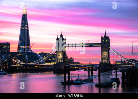 Stunning Colourful Sky Over London Skyline at Dusk Stock Photo