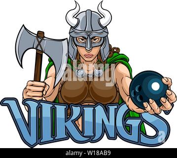 Viking Female Gladiator Bowling Warrior Woman Stock Vector