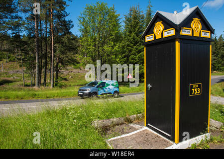 Old style AA roadside assistance telephone box at Glen Dye, Strachan, Aberdeenshire, Scotland. Stock Photo