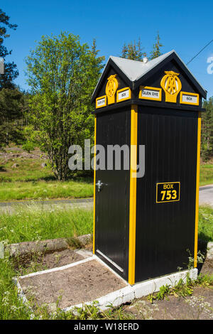 Old style AA roadside assistance telephone box at Glen Dye, Strachan, Aberdeenshire, Scotland. Stock Photo