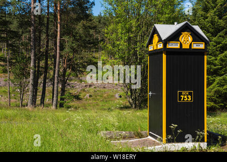 Old style AA roadside assistance telephone box at Glen Dye, Strachan, Aberdeenshire, Scotland. Stock Photo