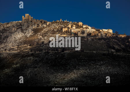 Rocca Calascio and its village on the top of the hill Stock Photo