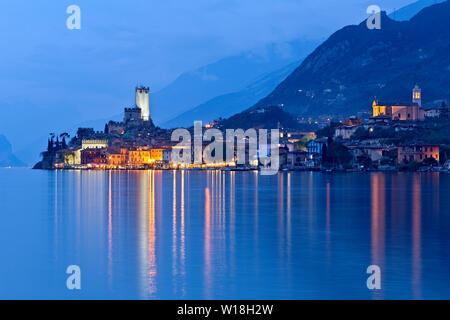 The medieval castle and the picturesque town of Malcesine on Lake Garda. Verona province, Veneto, Italy, Europe.