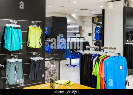 7 JUNE 2018, MILAN, ITALY: Official Store FC Inter Milan and Milan ,  clothing and footwear team of souvenirs and paraphernalia for fans of the  team an Stock Photo - Alamy