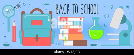 Back to School Banner Design with School Items and Elements. Vector Illustration. Stock Vector