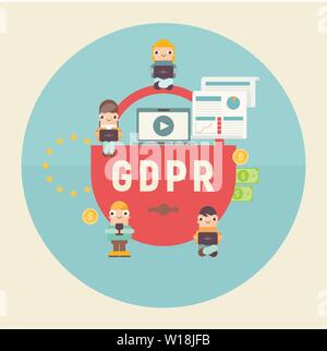 Flat Design Concept of GDPR - General Data Protection Regulation. General Rules for Data Protection. Control Over Personal Data. Vector Illustration Stock Vector