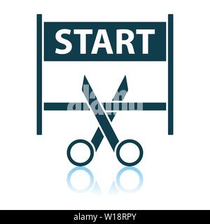 Scissors Cutting Tape Between Start Gate Icon. Shadow Reflection Design. Vector Illustration. Stock Vector