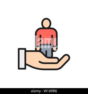 Vector choosing employee for job, recruitment people flat color line icon. Stock Vector