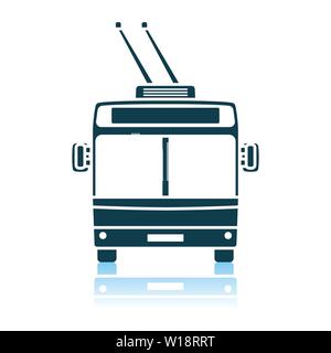 Trolleybus Icon Front View. Shadow Reflection Design. Vector Illustration. Stock Vector
