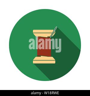 Sewing Reel With Thread Icon. Flat Circle Stencil Design With Long Shadow. Vector Illustration. Stock Vector