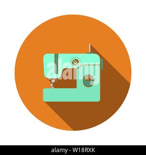 Modern Sewing Machine Icon. Flat Circle Stencil Design With Long Shadow. Vector Illustration. Stock Vector
