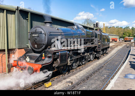 The steam loco The Lancashire Fusilier entering Pickering station Stock Photo