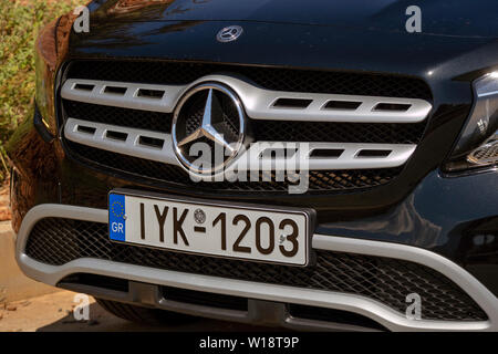 Crete, Greece. June 2019. A black Mecedes Benz GLA 180 stationary on a Cretan road close to Malia. Stock Photo