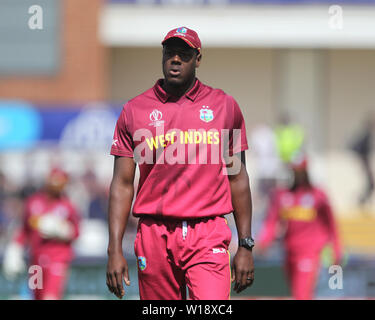 Chester le Street, UK. 1st July 2019.  Carlos Brathwaite of West Indies during the ICC Cricket World Cup 2019 match between Sri Lanka and West Indies at Emirates Riverside, Chester le Street on Monday 1st July 2019. Stock Photo