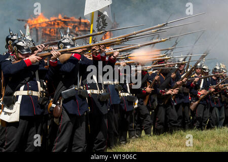 Chlum, Czech Republic. 29th June, 2019. A show of the biggest military battle in Czech territory in history, Austro-Prussian Battle of Koniggratz from 1866, was helnd in Chlum, Czech Republic, on June 29, 2019. Credit: Josef Vostarek/CTK Photo/Alamy Live News Stock Photo