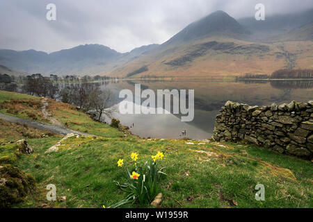 Mist view over Buttermere, Lake District National Park, Cumbria, England, UK Stock Photo