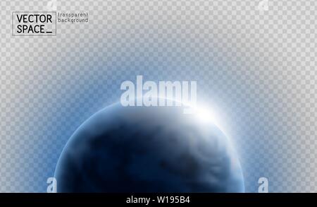 Vector planet Earth with sunrise in space isolated on transparent background. Blue globe illustration. Sciense astronomy design element. Stock Vector