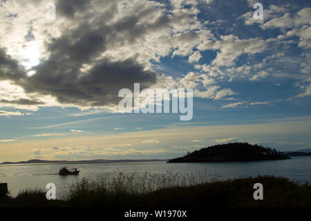 Views from West Beach, Whidbey Island,Washington at Sunset. Stock Photo