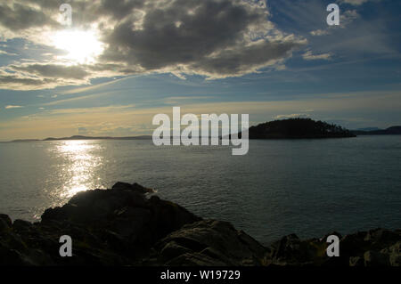 Views from West Beach, Whidbey Island,Washington at Sunset. Stock Photo