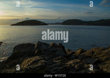 Views from West Beach, Whidbey Island,Washington at Sunset. Stock Photo