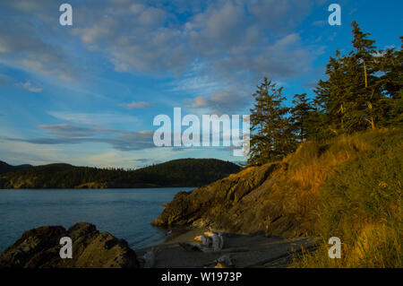 Views from West Beach, Whidbey Island,Washington at Sunset. Stock Photo