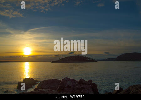 Views from West Beach, Whidbey Island,Washington at Sunset. Stock Photo