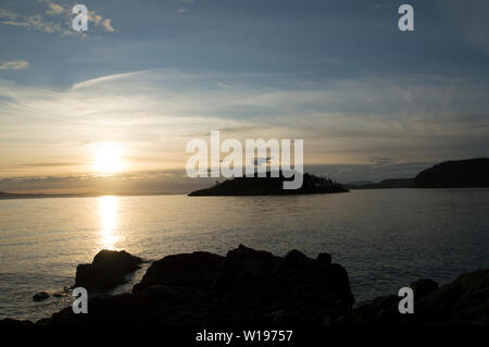 Views from West Beach, Whidbey Island,Washington at Sunset. Stock Photo