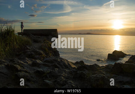 Views from West Beach, Whidbey Island,Washington at Sunset. Stock Photo