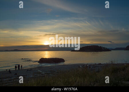 Views from West Beach, Whidbey Island,Washington at Sunset. Stock Photo