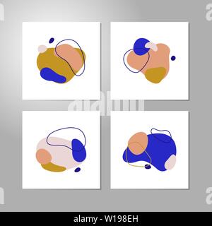 Vector Set of modern creative abstract Posters. Flat geometric shapes of with outline in Minimalist Simple Style - design templates for postcards Stock Vector