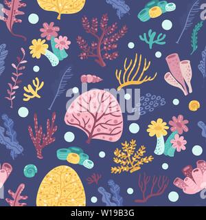 Seamless pattern with seaweeds and corals Stock Vector