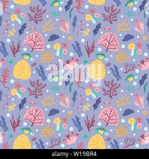 Seamless pattern with seaweeds and corals Stock Vector