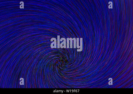 natural lens spin-zoom swirl explosion radial blurred red green blue dots on black background. Stock Photo