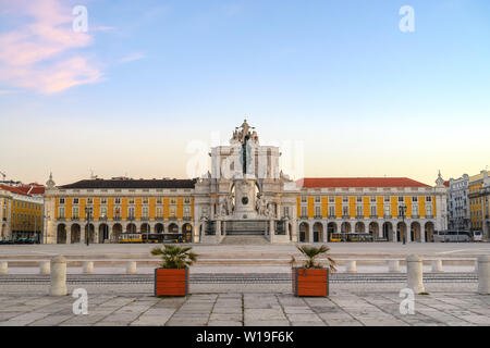 Lisbon Portugal city skyline at Arco da Rua Augusta and Commerce Square Stock Photo
