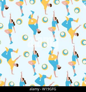 Vector seamless pattern with dancing people. Dance party, competition. Street modern dance. Design for textile, banner, poster or print. Stock Vector