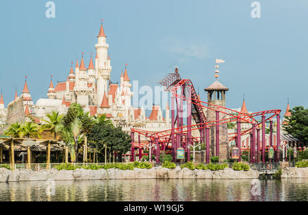 Singapore-26 SEP 2017: Singapore universal studio castle and roller coaster Stock Photo