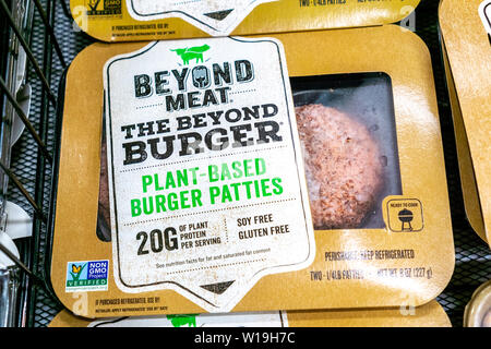 June 25, 2019 Sunnyvale / CA / USA - Beyond Meat Burger packages available for purchase in a Safeway store in San Francisco bay area Stock Photo