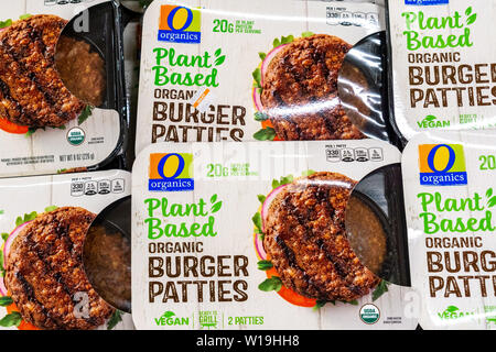 June 25, 2019 Sunnyvale / CA / USA - Organic Plant Based Burger Patties, produced by Organics and competing with Beyond Meat; available for purchase i Stock Photo