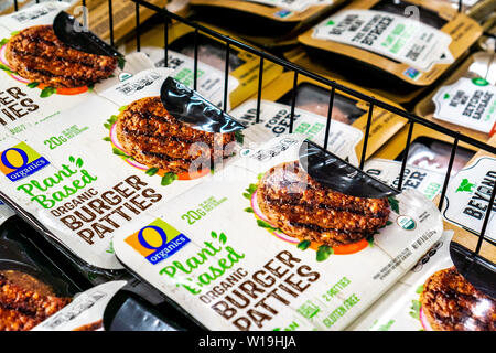 June 25, 2019 Sunnyvale / CA / USA - Organic Plant Based Burger Patties, produced by Organics and placed to the Beyond Meat Burger; available for purc Stock Photo