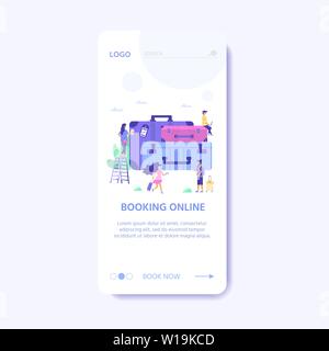 Set of baggage, laggage and young cute people. Travel and tourism concept for website user interface template, online booking reservation, landing pag Stock Vector